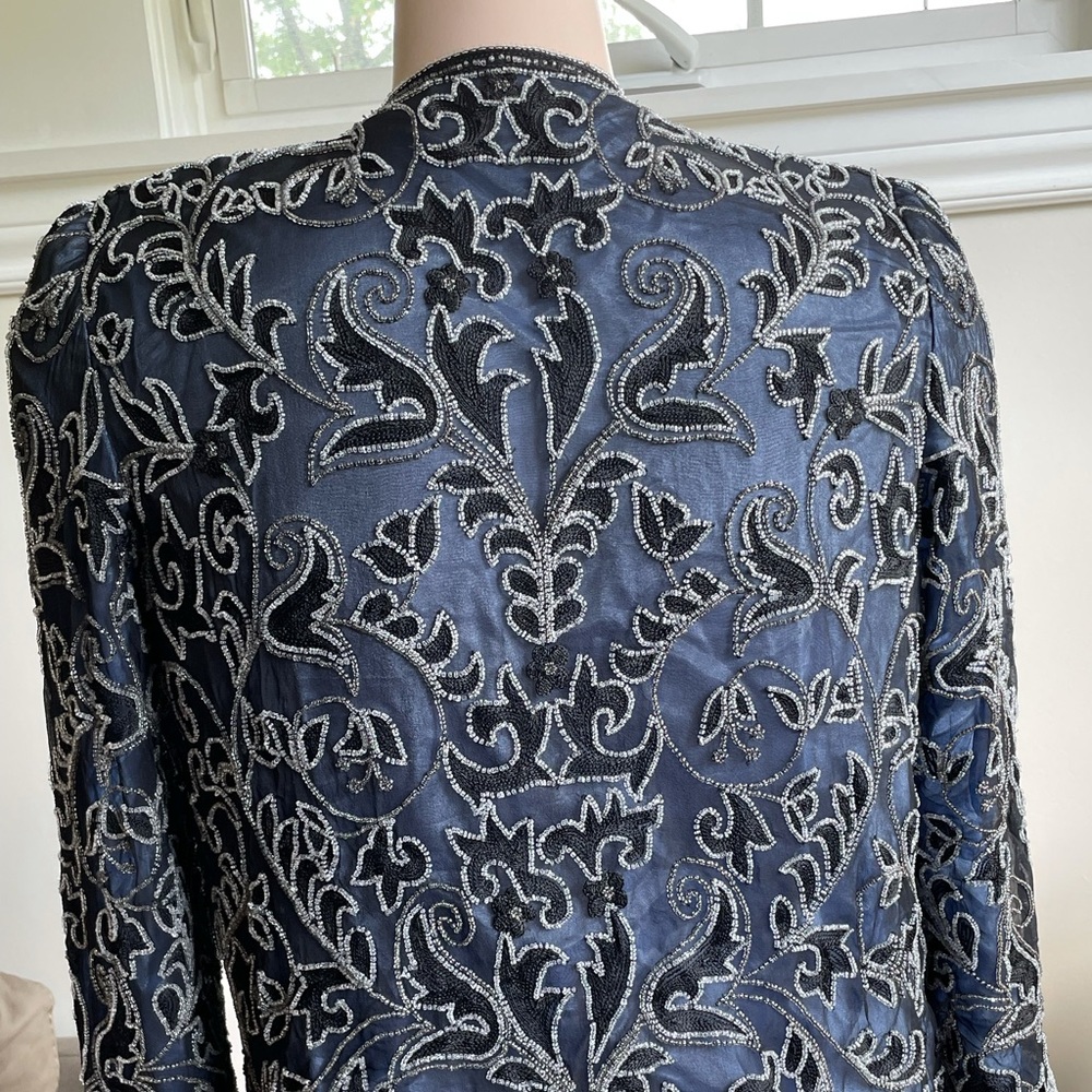 Adrianna Papell Beaded Suit Fancy Top Blue beauty~Size M - Picture 4 of 6